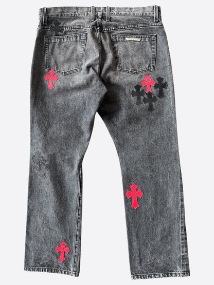 Chrome Hearts Grey Black & Red Cross Patch Jeans