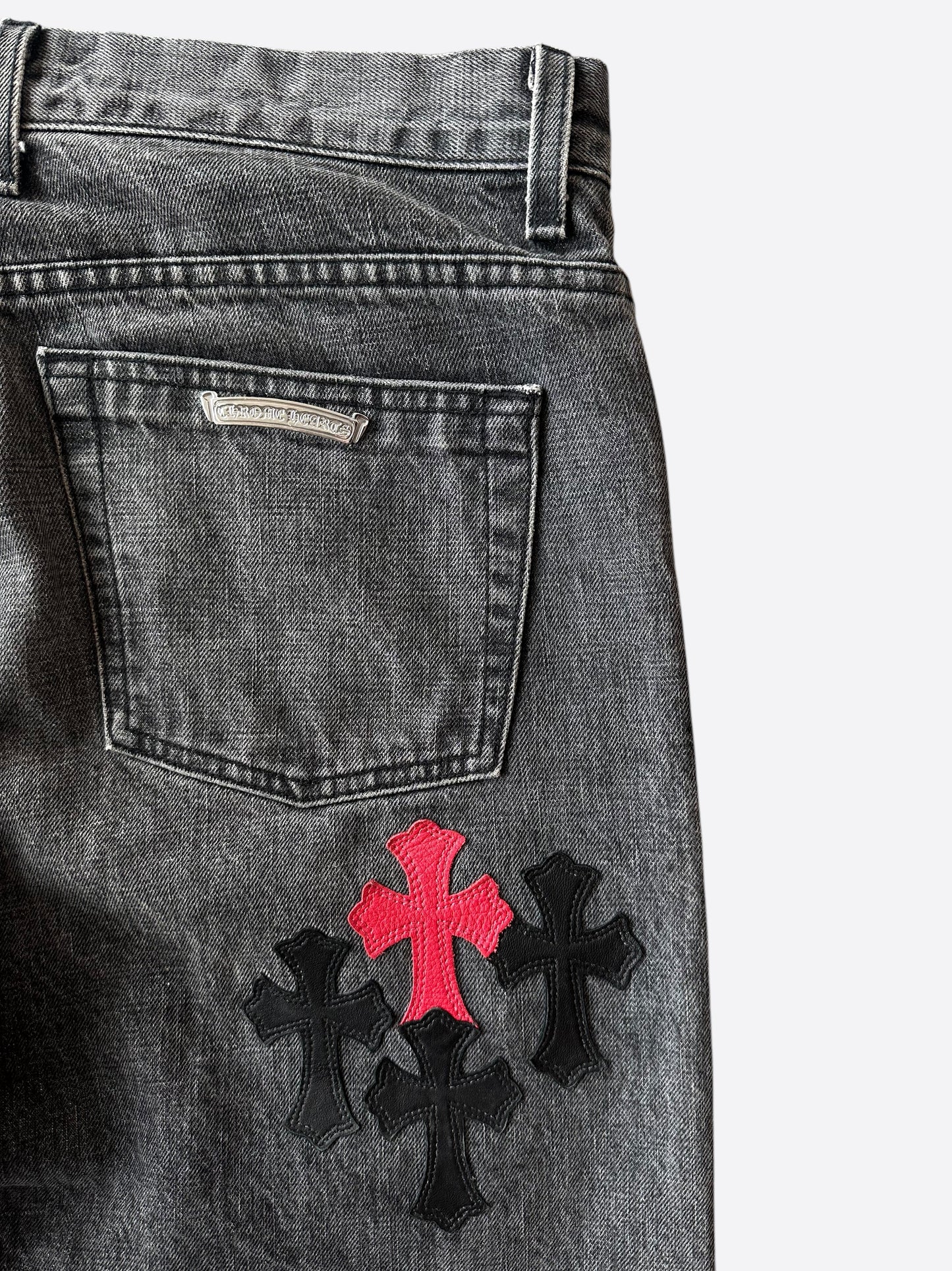 Chrome Hearts Grey Black & Red Cross Patch Jeans