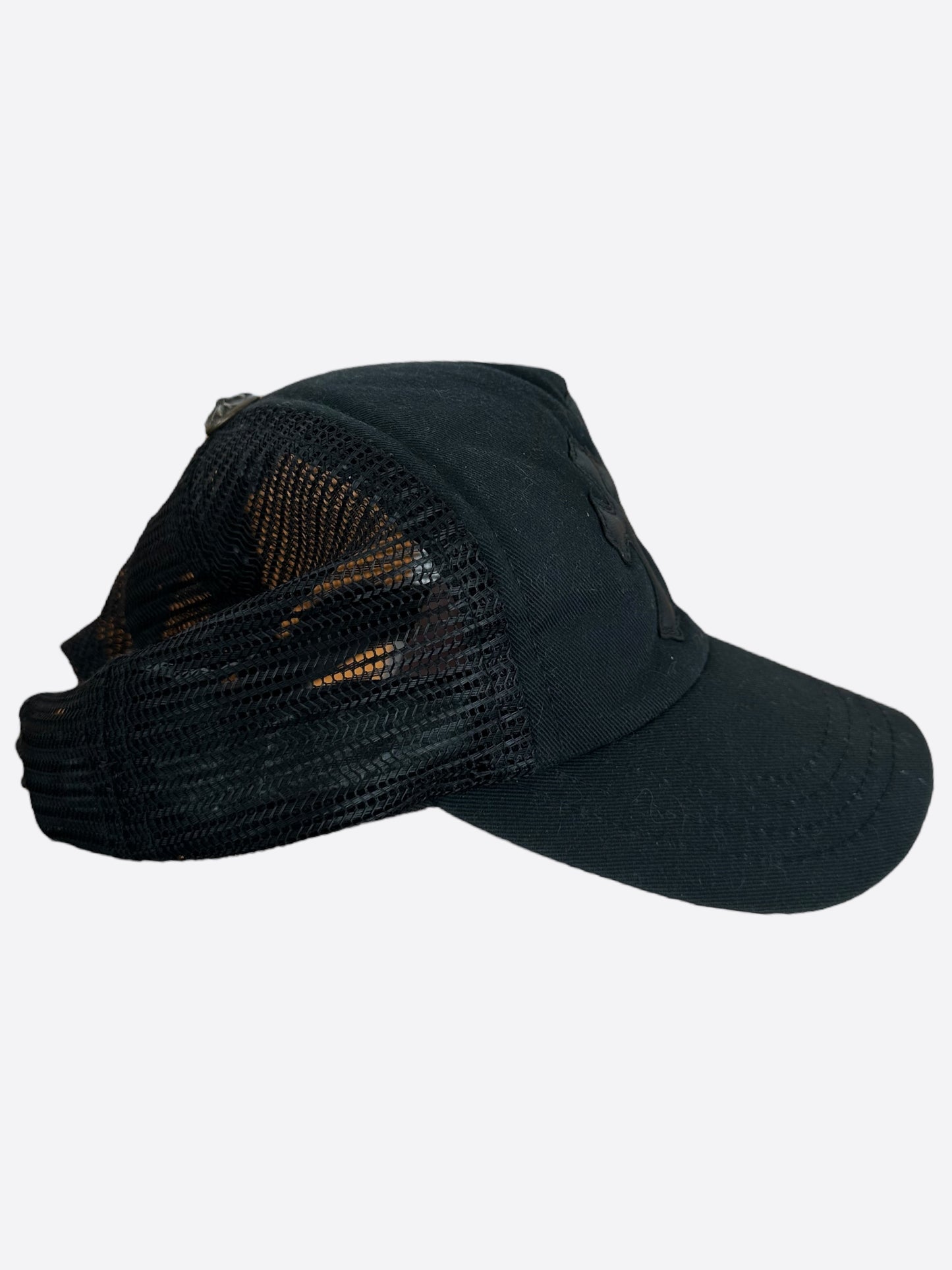 Chrome Hearts Black Triple Leather Cross Patch Trucker Hat