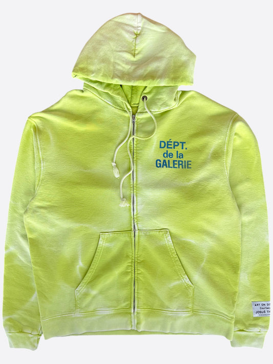 Gallery Dept Lime Green Sun Faded French Logo Zip Up Hoodie