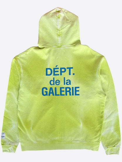 Gallery Dept Lime Green Sun Faded French Logo Zip Up Hoodie