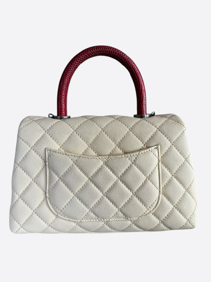 Chanel Beige & Red Caviar Quilted Small Coco Top Handle Bag