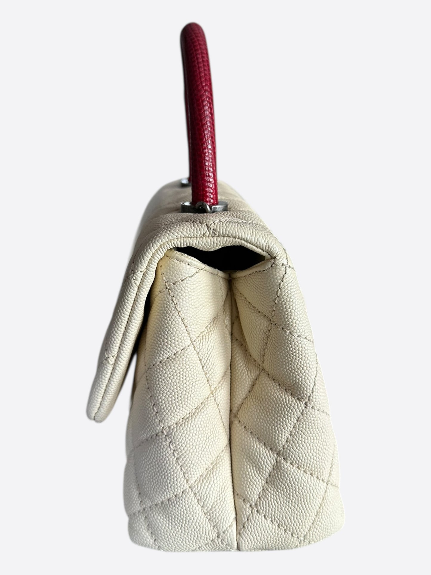 Chanel Beige & Red Caviar Quilted Small Coco Top Handle Bag
