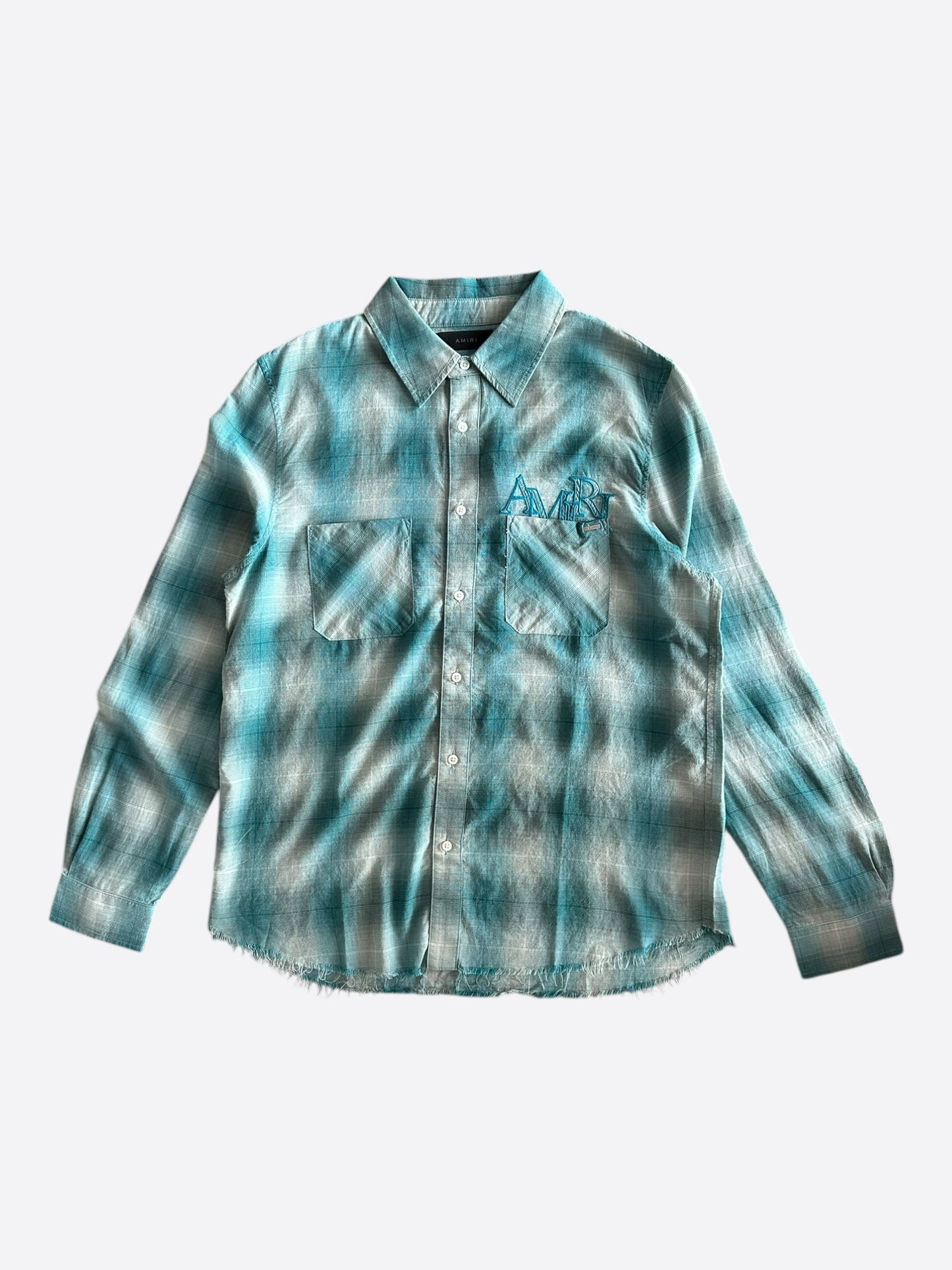 Amiri Blue Plaid Staggered Logo Flannel