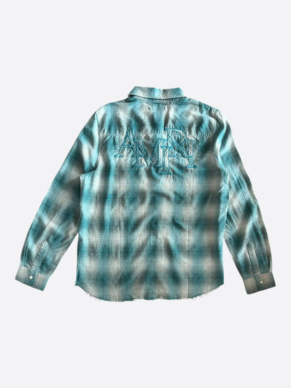 Amiri Blue Plaid Staggered Logo Flannel