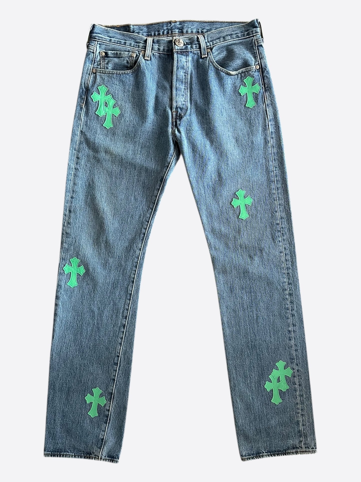 Chrome Hearts Levis Blue & Green Cross Patch Jeans