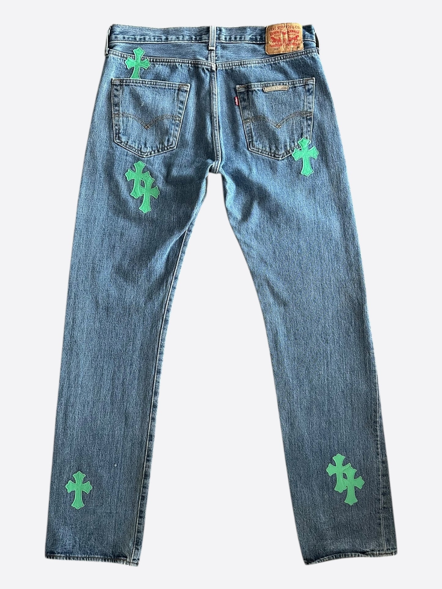 Chrome Hearts Levis Blue & Green Cross Patch Jeans