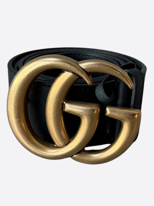 Gucci Black & Gold GG Marmont Leather Belt