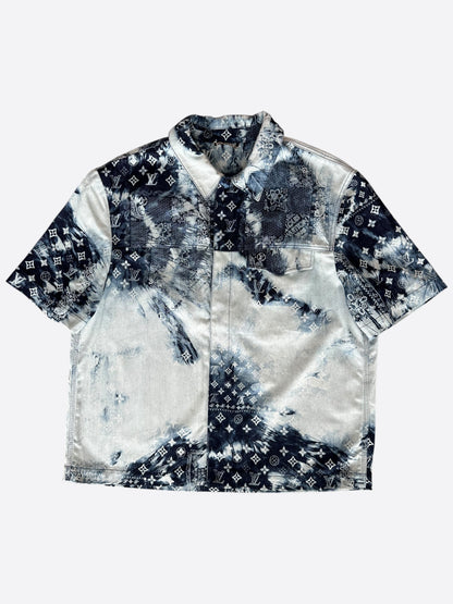 Louis Vuitton Blue Bleached Bandana Denim Button Up Shirt