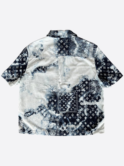 Louis Vuitton Blue Bleached Bandana Denim Button Up Shirt