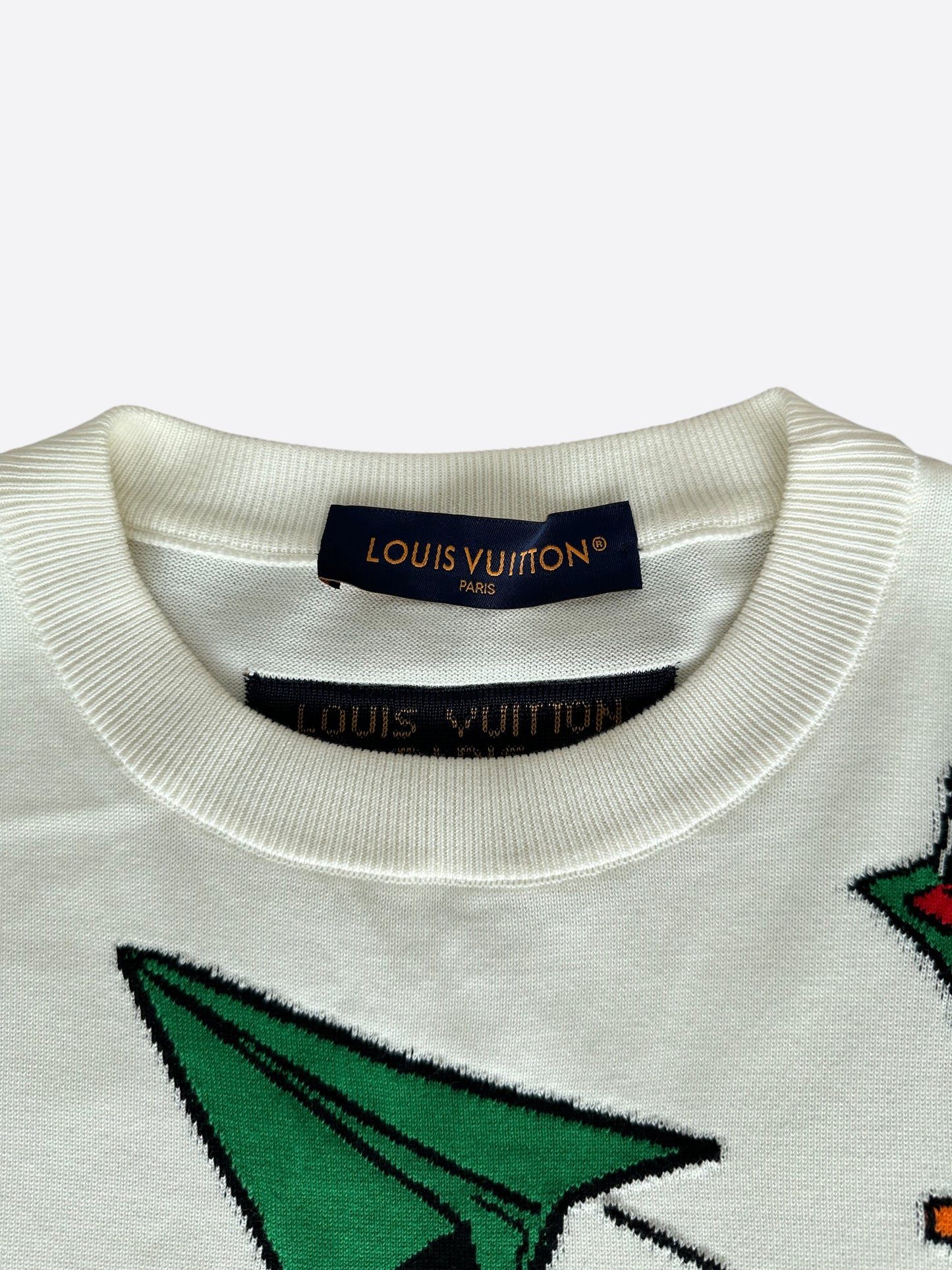 Louis Vuitton White Multicolor Logos Intarsia T-Shirt