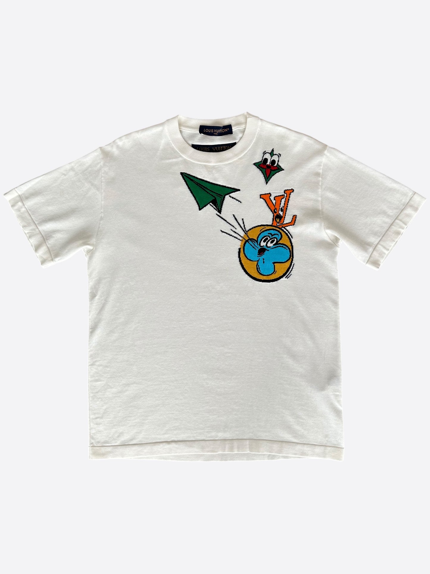 Louis Vuitton White Multicolor Logos Intarsia T-Shirt