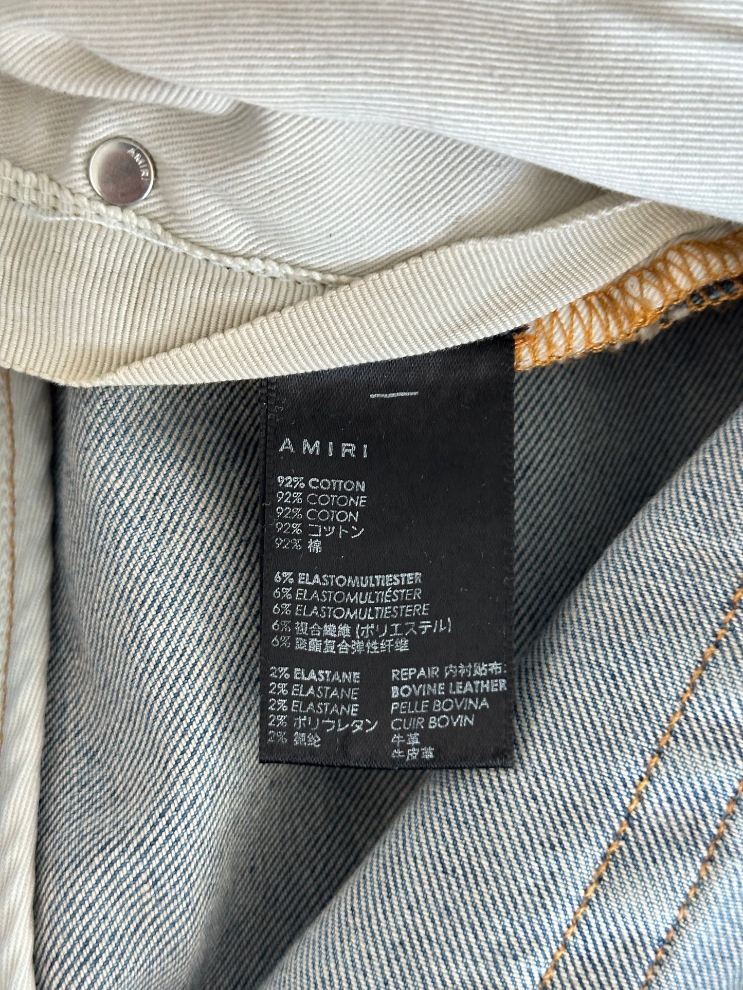 Amiri Clay Indigo Blue Denim Core Applique Logo Jeans