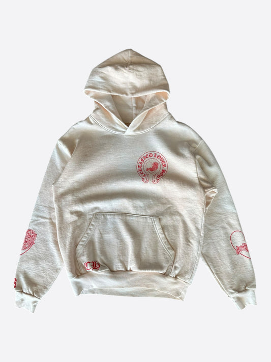 Chrome Hearts Drake Cream & Pink Certified Chrome Horseshoe Logo Hoodie