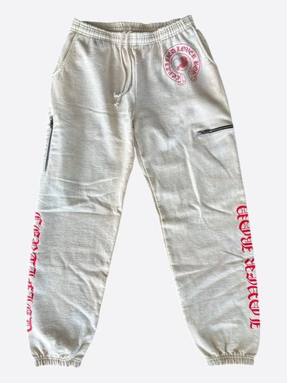 Chrome Hearts Drake Cream & Pink Certified Chrome Cross Logo Sweatpants