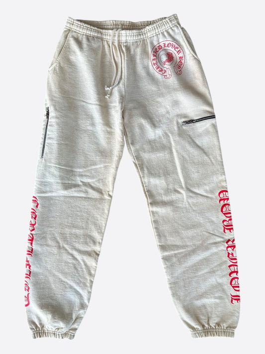 Chrome Hearts Drake Cream & Pink Certified Chrome Cross Logo Sweatpants