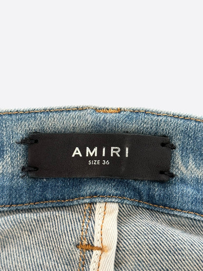 Amiri Clay Indigo Blue Denim Core Applique Logo Jeans