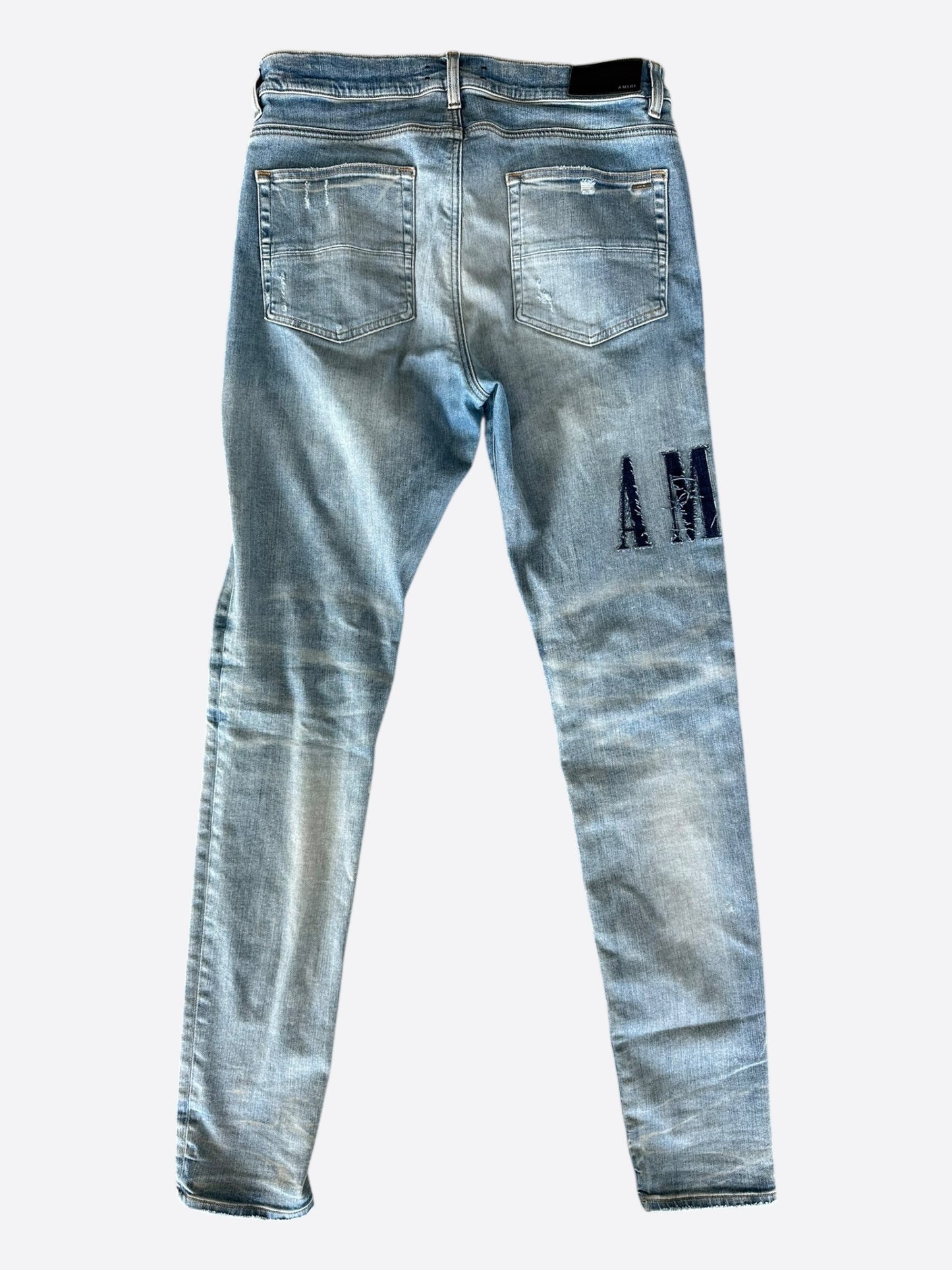 Amiri Clay Indigo Blue Denim Core Applique Logo Jeans