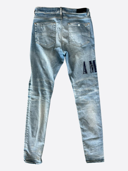 Amiri Clay Indigo Blue Denim Core Applique Logo Jeans