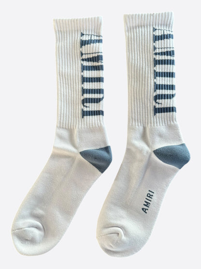 Amiri White & Blue Core Logo Socks