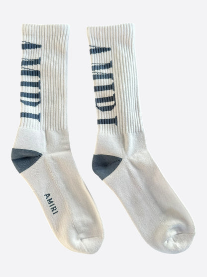Amiri White & Blue Core Logo Socks
