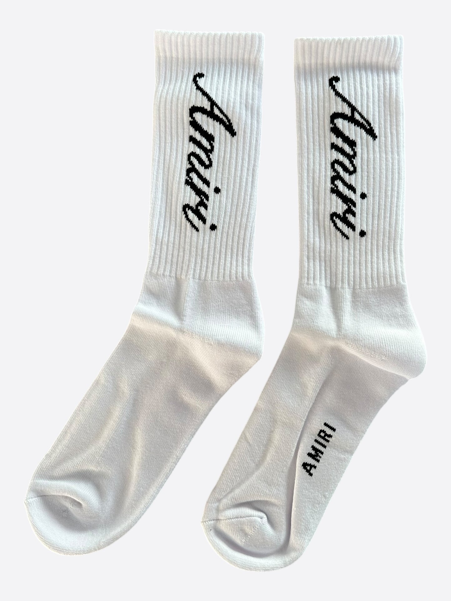 Amiri White & Black Script Logo Socks