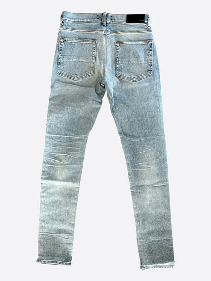 Amiri Stone Indigo Black Leather Patch Thrasher Jeans