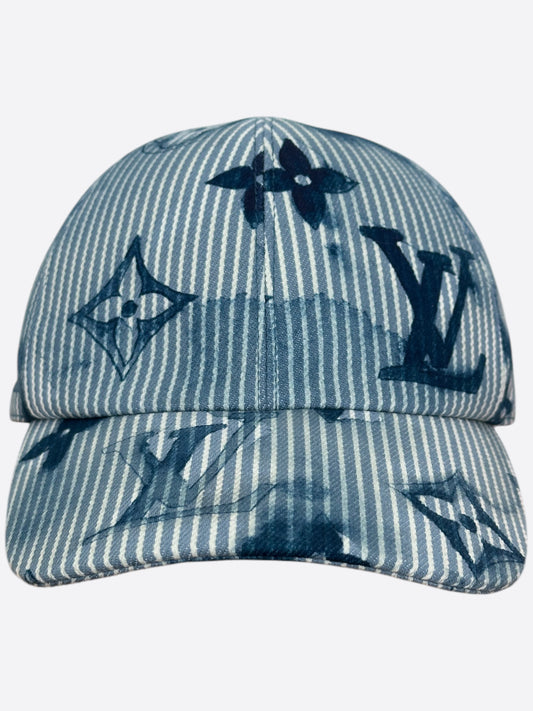 Louis Vuitton Blue & White Striped Watercolor Monogram Hat