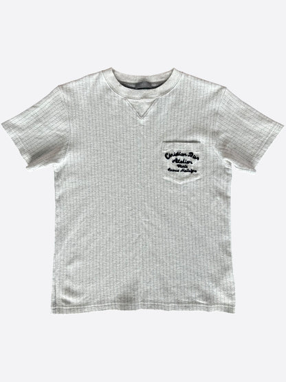 Dior Grey Pinstripe Atelier Embroidered Logo T-Shirt
