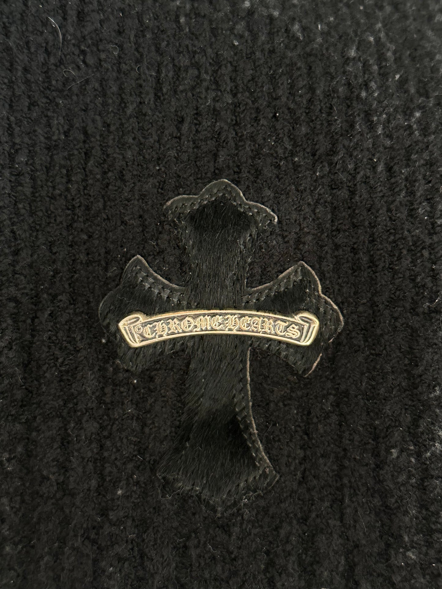 Chrome Hearts Black Ponyhair Cross Patch Knitted Hoodie
