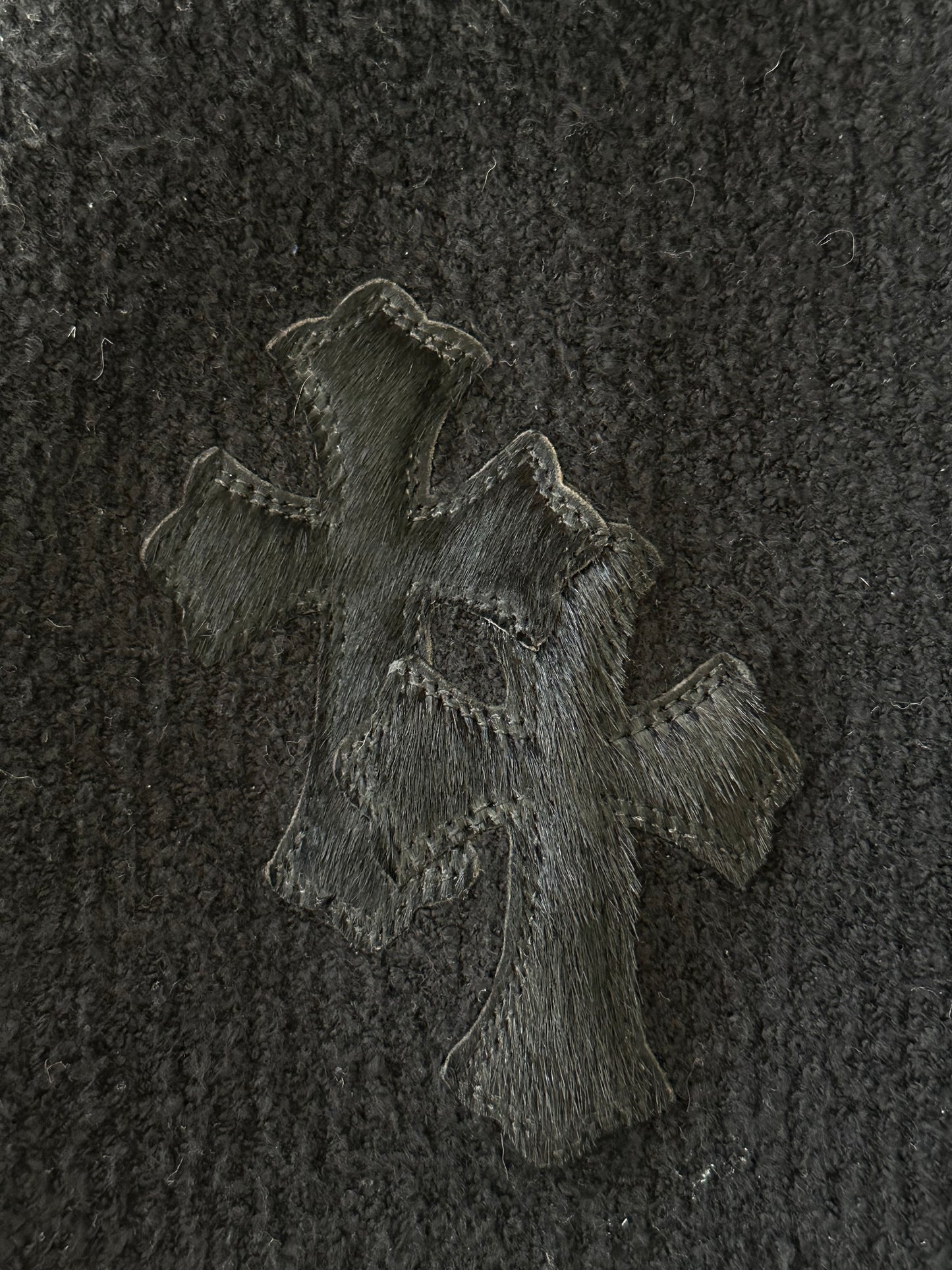 Chrome Hearts Black Ponyhair Cross Patch Knitted Hoodie