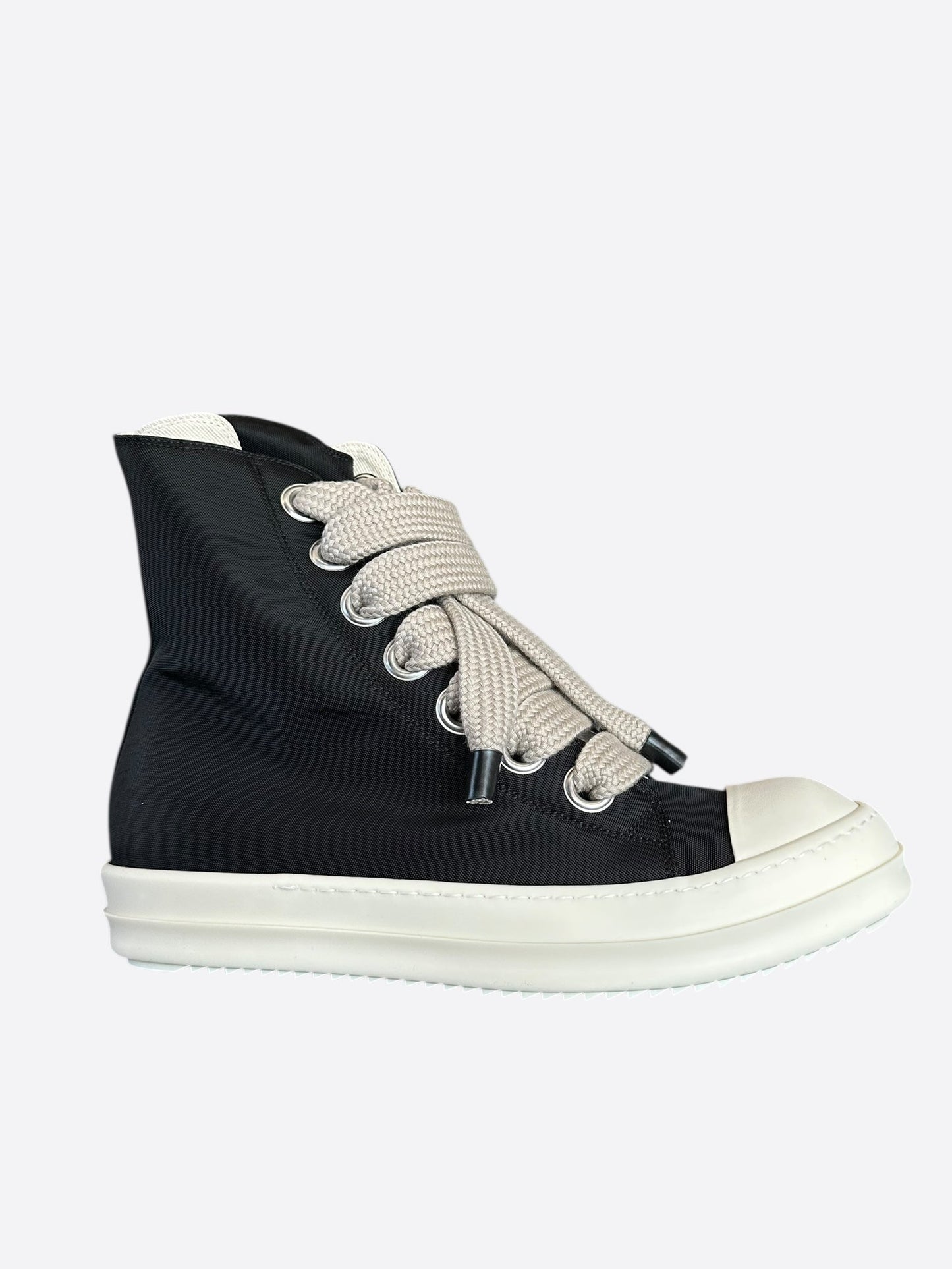 Rick Owens Black & White Leather Jumbo Lace High Top Sneakers