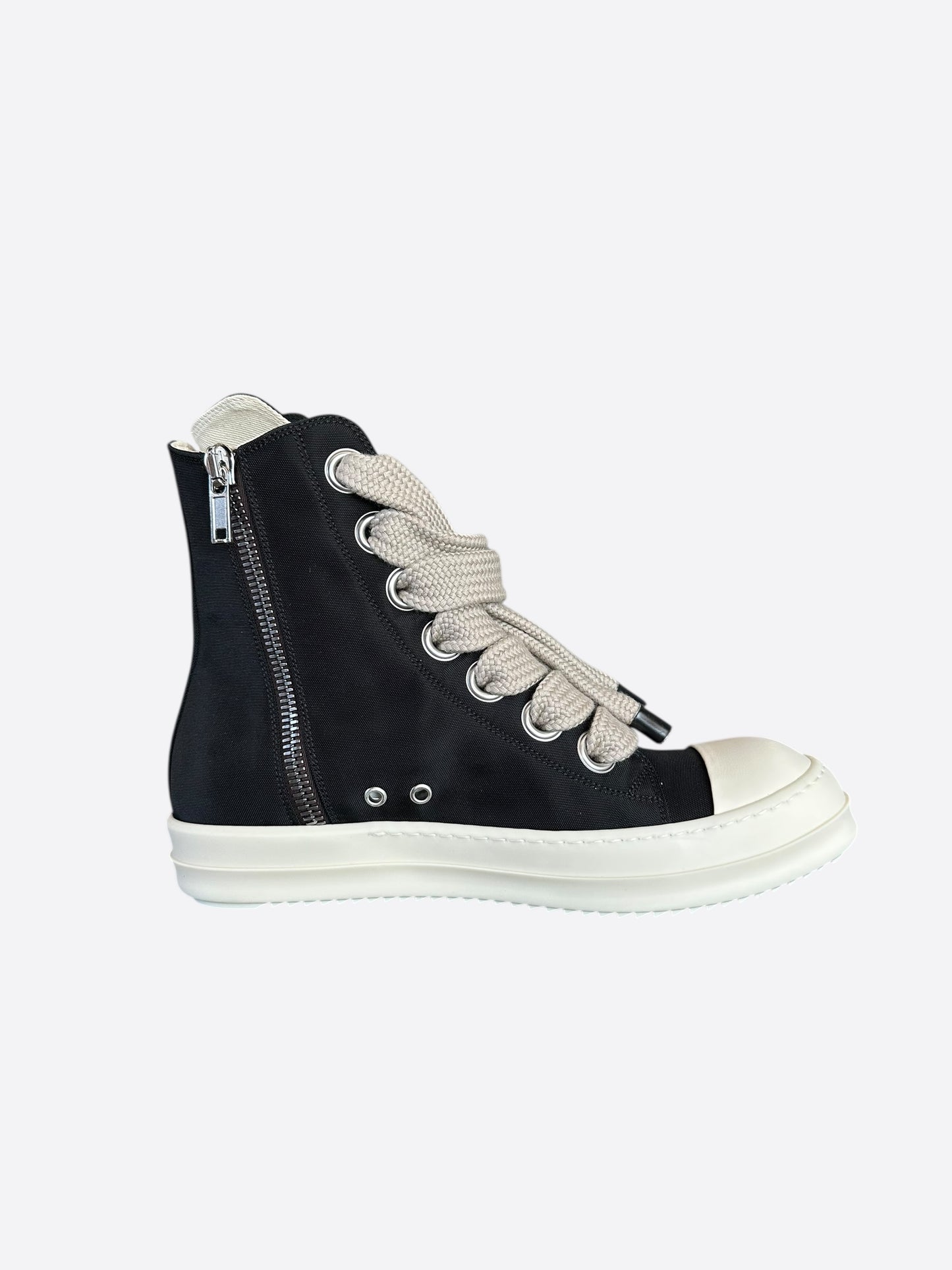 Rick Owens Black & White Leather Jumbo Lace High Top Sneakers
