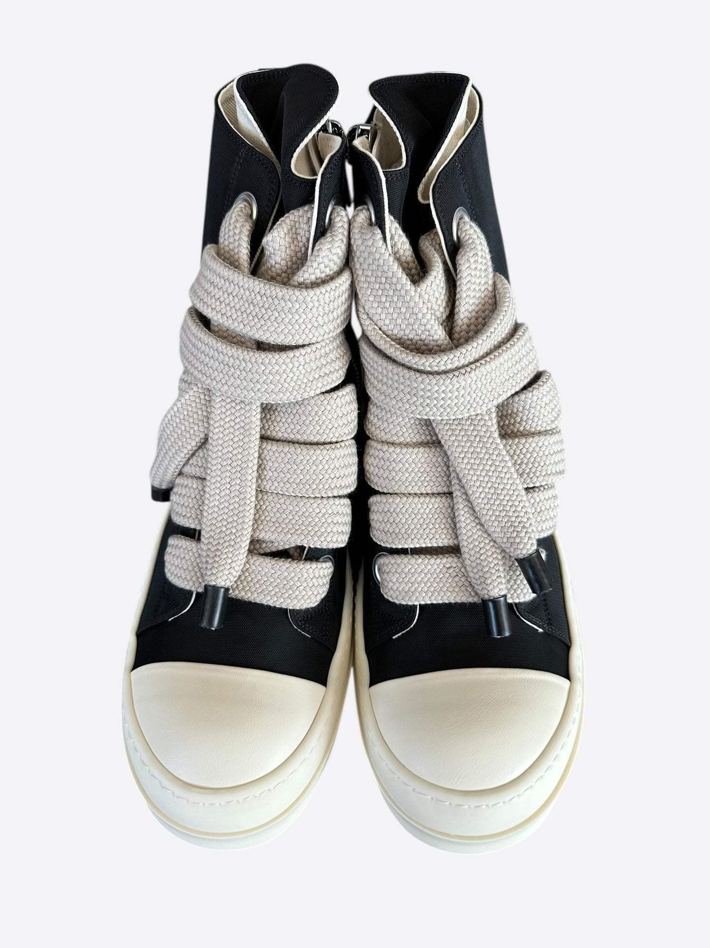 Rick Owens Black & White Leather Jumbo Lace High Top Sneakers