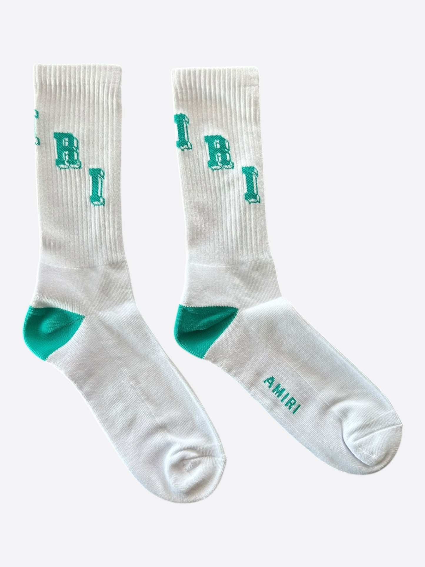 Amiri White & Teal Collegiate Logo Socks