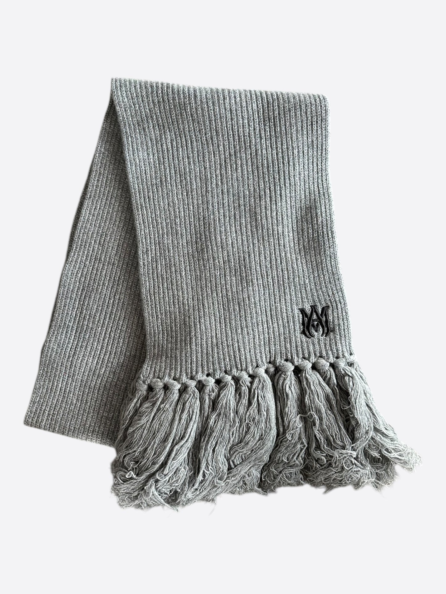 Amiri Grey & Black Wool Knit MA Logo Scarf