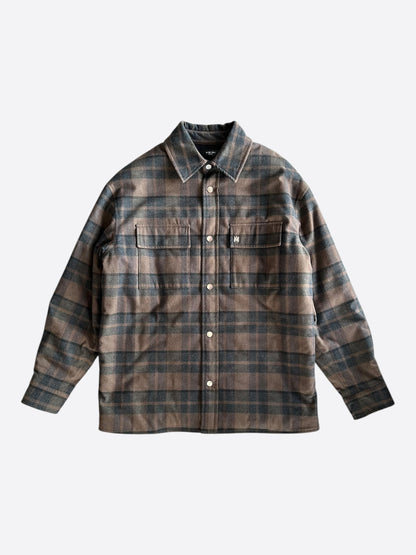 Amiri Brown Plaid MA Logo Padded Overshirt