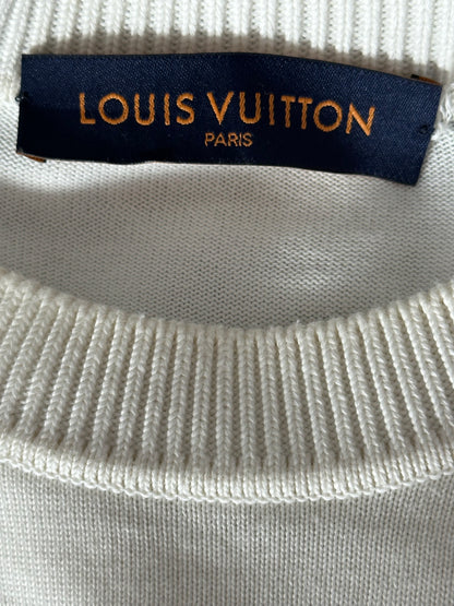 Louis Vuitton White & Grey Pin Logo Embroidered T-Shirt