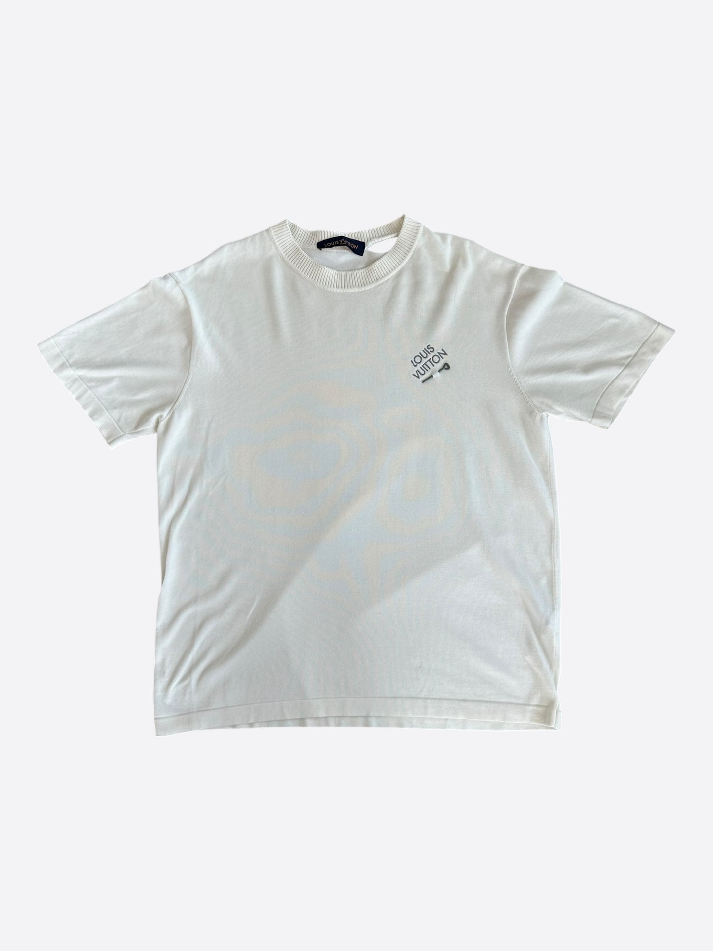 Louis Vuitton White & Grey Pin Logo Embroidered T-Shirt