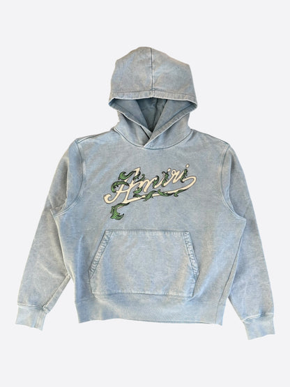 Amiri Faded Blue & White Fliligree Logo Hoodie