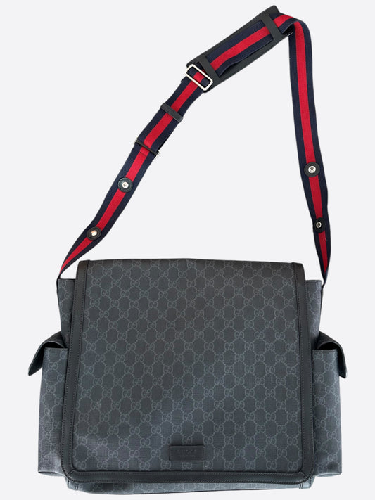 Gucci Black GG Supreme Monogram Diaper Bag