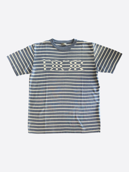 Dior Blue & White Striped Logo T-Shirt