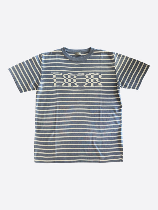 Dior Blue & White Striped Logo T-Shirt