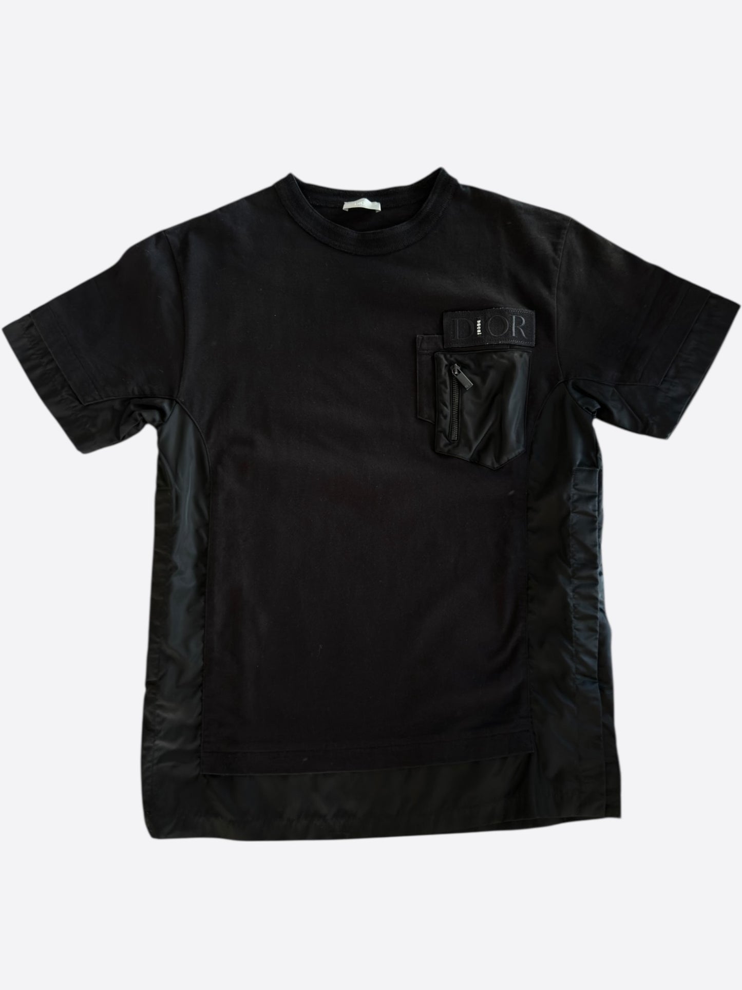 Dior Sacai Black Cotton & Nylon Embroidered Patch T-Shirt