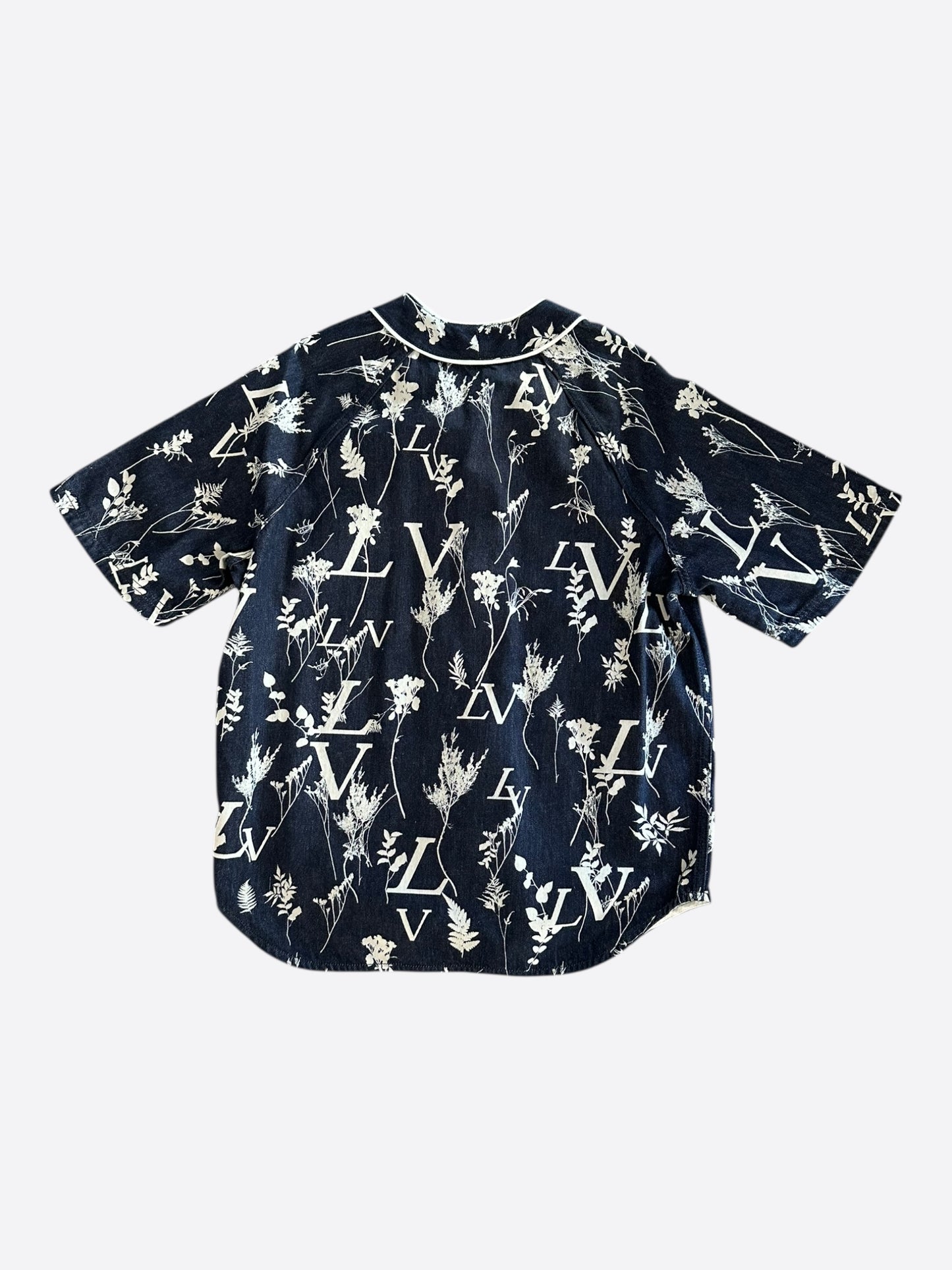 Louis Vuitton Navy & White Leaf Baseball Jersey