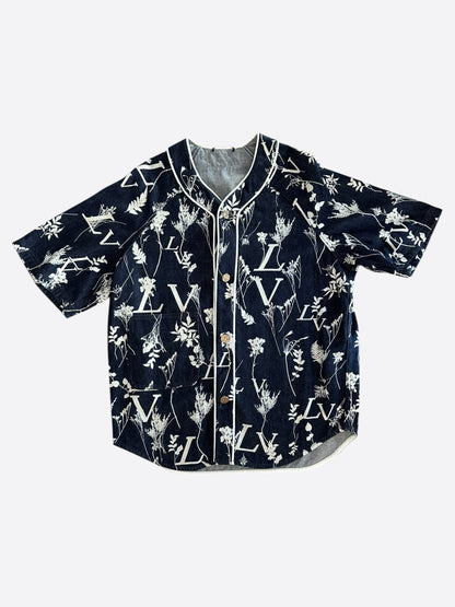Louis Vuitton Navy & White Leaf Baseball Jersey
