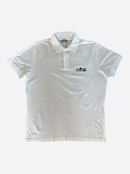 Dior Judy Blame White & Black Pin Embroidered Logo Polo T-Shirt