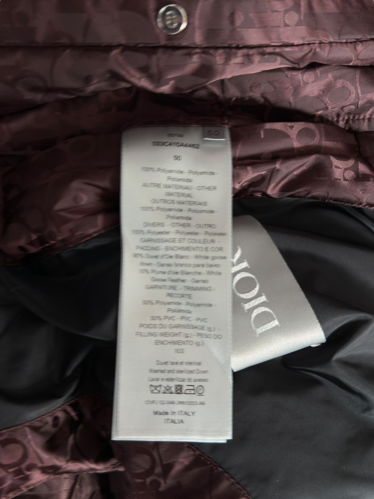 Dior Burgundy Oblique Puffer Vest