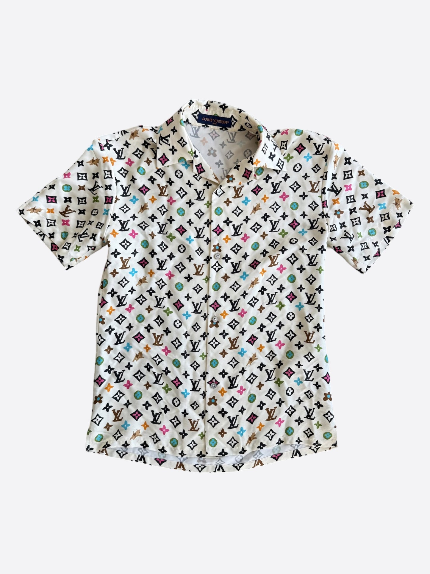 Louis Vuitton Tyler Cream Multicolor Monogram Silk Button Up Shirt