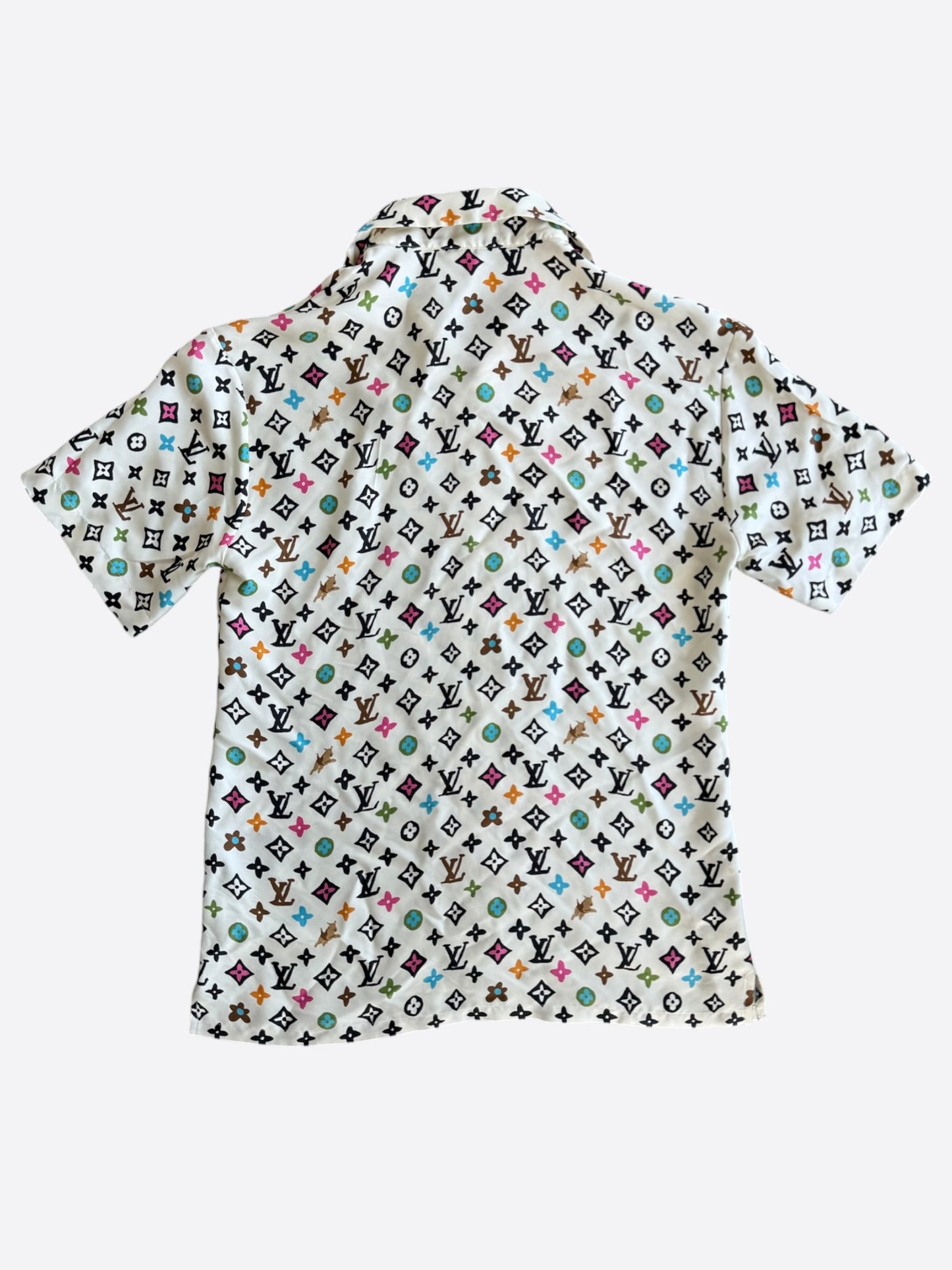 Louis Vuitton Tyler Cream Multicolor Monogram Silk Button Up Shirt